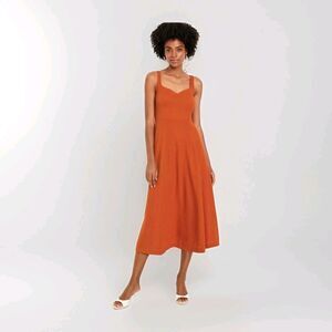 Old Navy Sleeveless Linen-Blend Midi Dress Womens M-L Rust Orange Tea Dress